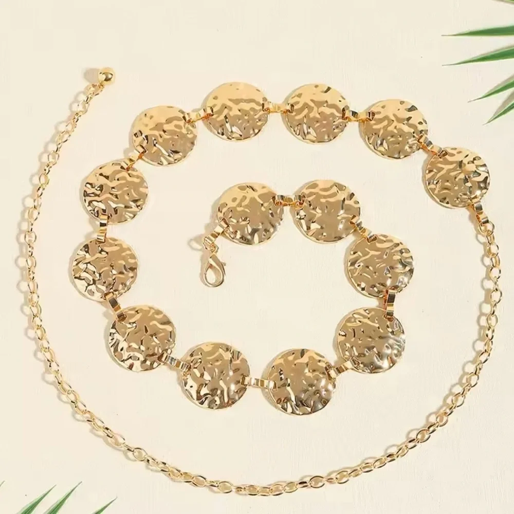 Metal Waist Gold Chain Belt Round Irregular Body Chain  Accessory Boho 43”